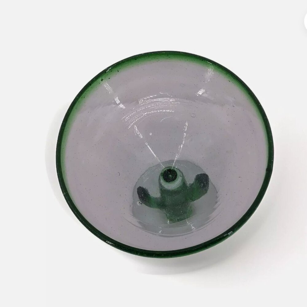 Handblown Mexican Margarita Green Rim Bubble Glass Cactus Stem - Picture 2 of 8